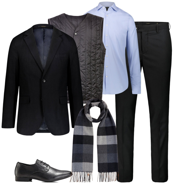 Outfit uomo - City. Stile Business/Elegante per Tutti i giorni. Abbinamento con scarpe stringate, giacche, camicie, piumini, pantaloni, sciarpe.