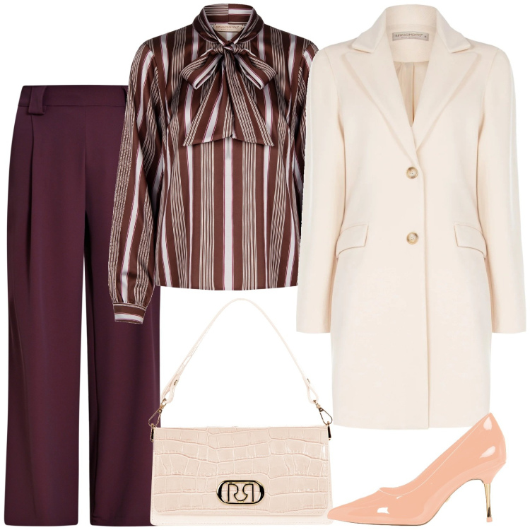 Outfit donna - La camicia a righe. Stile Chic per Cerimonia. Abbinamento con cappotti, pantaloni, bluse, décolleté, borse a tracolla.