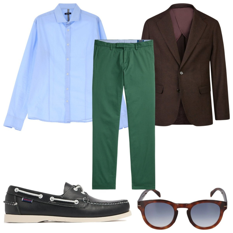 Outfit uomo - Total look #2010604. Stile Trendy per Tutti i giorni. Abbinamento con camicie, pantaloni, giacche, occhiali da sole, scarpe stringate.