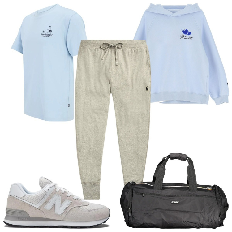 Outfit uomo - Total look #2010609. Stile Trendy per Sport. Abbinamento con sneakers, t-shirt, felpe con cappuccio, pantaloni, borse sportive.