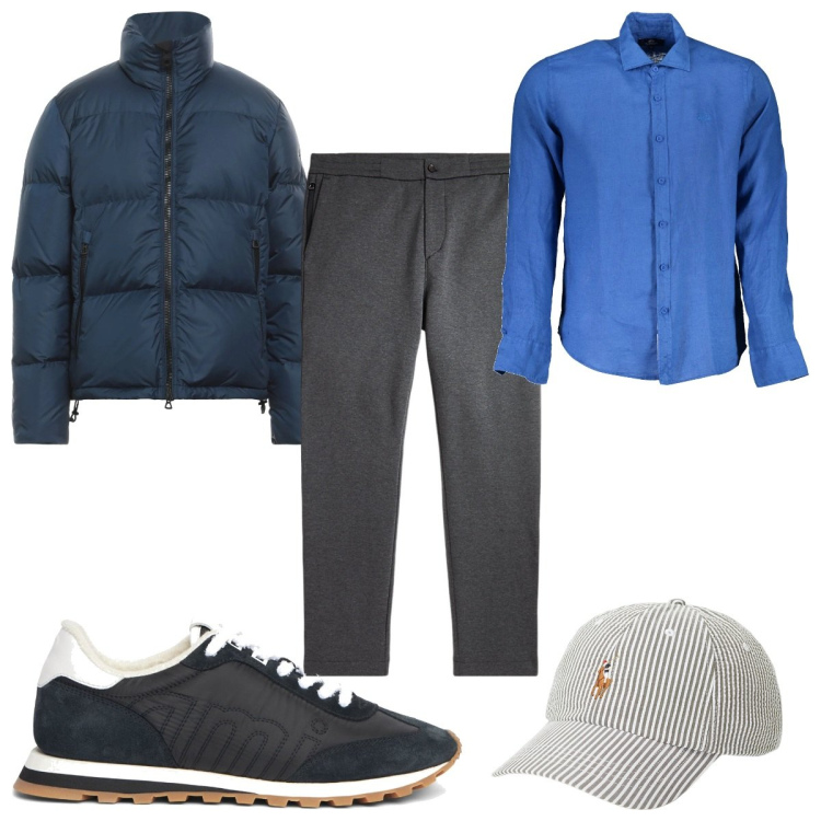 Outfit uomo - Total look #2010612. Stile Casual per Tutti i giorni. Abbinamento con piumini, cappelli, pantaloni, sneakers, camicie.