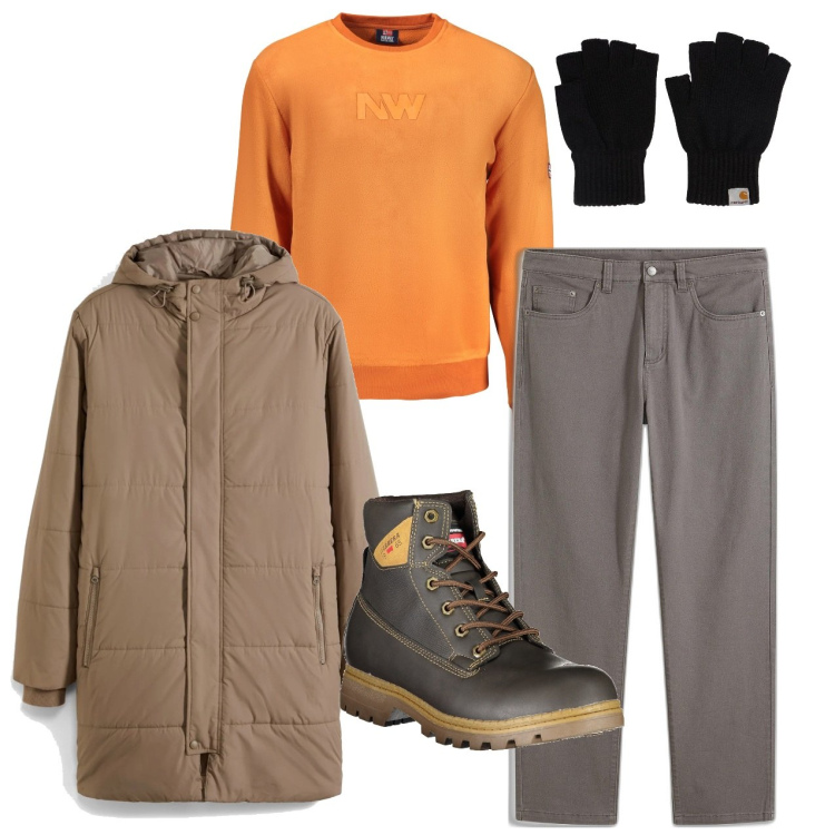 Outfit uomo - Giornate fredde. Stile Urban per Tutti i giorni. Abbinamento con pantaloni, giacche, felpe, stivali, guanti.