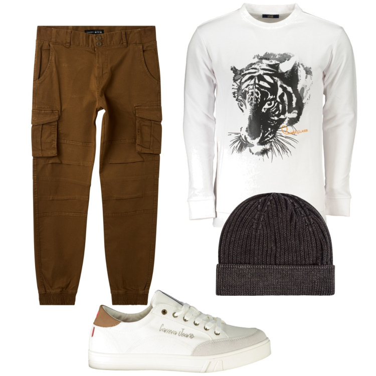 Outfit uomo - Total look #2010642. Stile Urban per Tutti i giorni. Abbinamento con berretti, pantaloni cargo, sneakers, felpe.