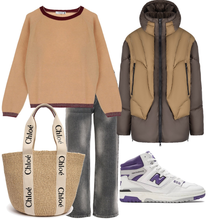 Outfit donna - Mille commissioni. Stile Casual chic per Tutti i giorni. Abbinamento con sneakers, jeans, pullovers, piumini, shopping bag.