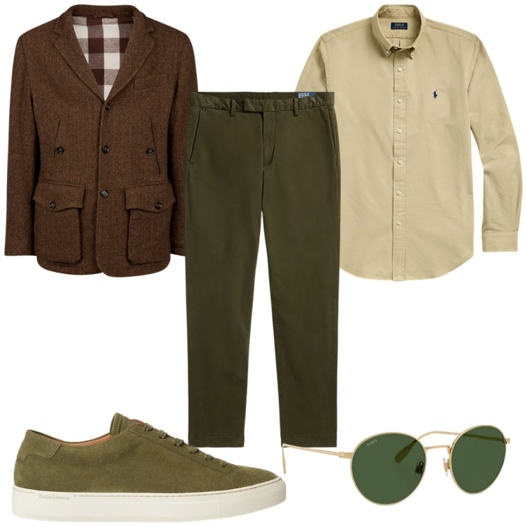 Outfit uomo - Total look #2010685. Stile Casual per Tutti i giorni. Abbinamento con giacche, pantaloni, occhiali da sole, sneakers, camicie.