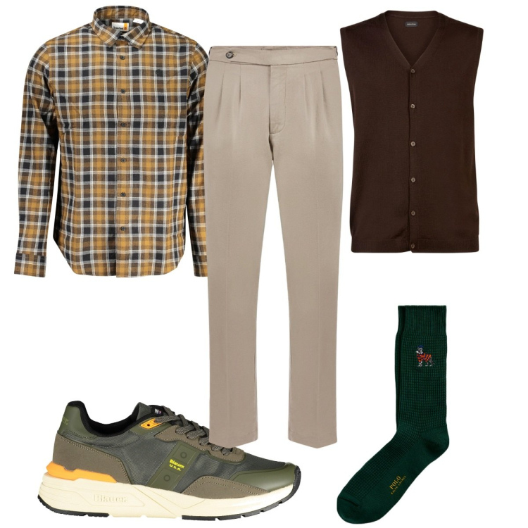 Outfit uomo - Total look #2010688. Stile Casual per Tutti i giorni. Abbinamento con calzini, pantaloni, sneakers, camicie, gilet.