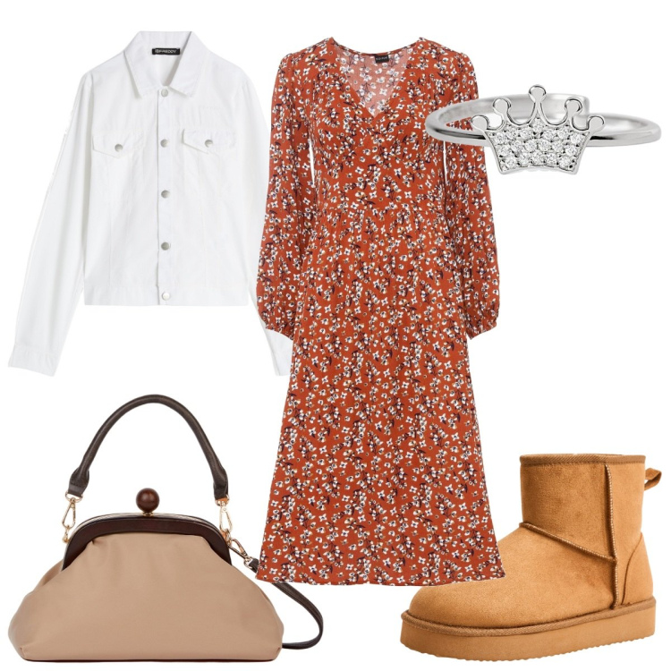 Outfit donna - Total look #2010730. Stile Trendy per Tutti i giorni. Abbinamento con vestiti midi/longuette, anelli, stivali, blazer, clutch.