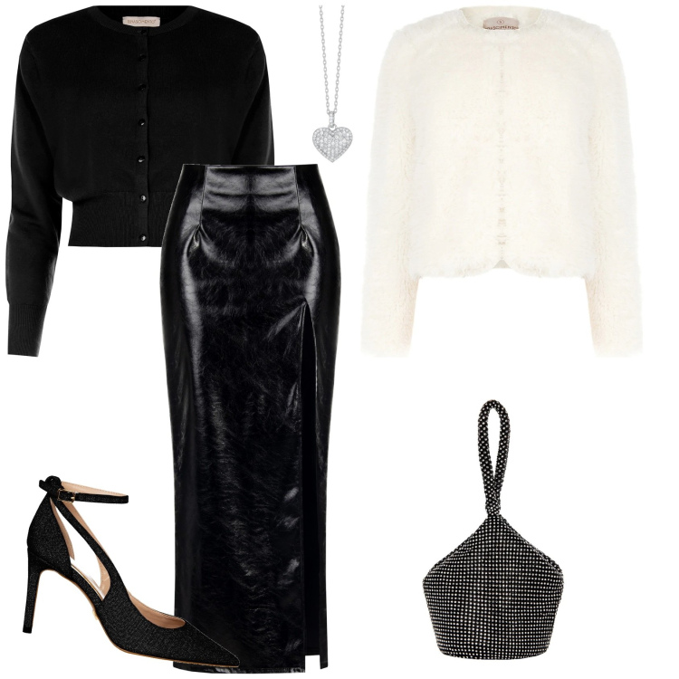 Outfit donna - TOTAL-LOOK in stile Chanel. Stile Chic per Cerimonia. Abbinamento con collane, cardigans, gonne longuette, cappotti, pochette, décolleté.