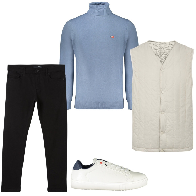 Outfit uomo - Total look #2010738. Stile Casual per Tutti i giorni. Abbinamento con pantaloni skinny, piumini, maglieria, sneakers.