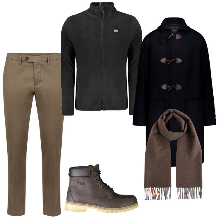 Outfit uomo - Ok cosi. Stile Casual per Tutti i giorni. Abbinamento con montgomery, pantaloni chino, stivali, sciarpe, felpe.