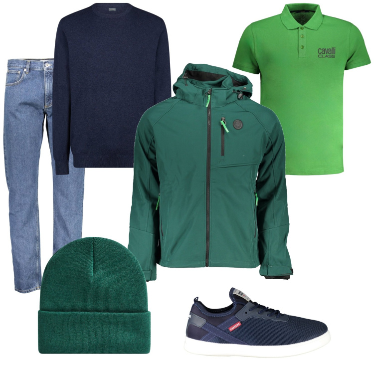 Outfit uomo - ...e verde bottiglia. Stile Trendy per Tutti i giorni. Abbinamento con berretti, maglieria, jeans, giacche sportive, sneakers, polo.