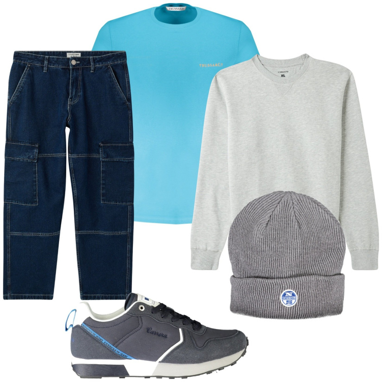 Outfit uomo - Total look #2010751. Stile Urban per Tutti i giorni. Abbinamento con jeans, felpe, t-shirt, sneakers, berretti.