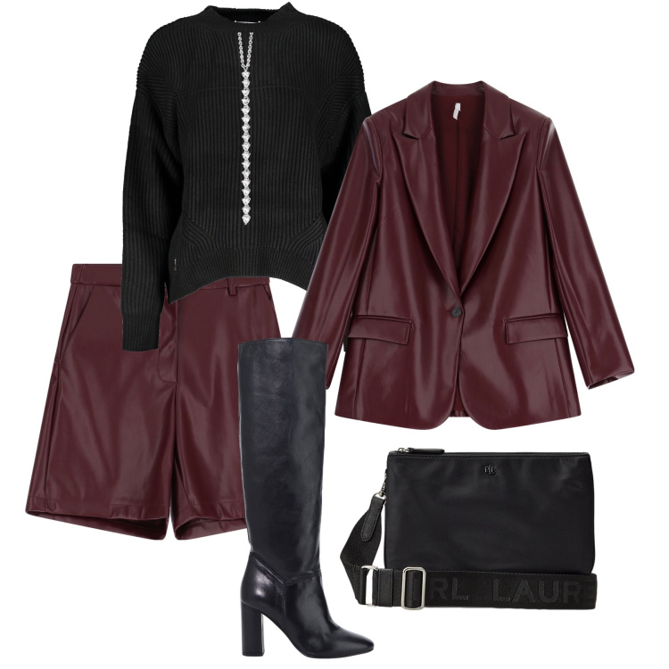 Outfit donna - Completo con i bermuda per l’ufficio. Stile Glamour per Ufficio. Abbinamento con ciondoli, blazer, shorts, stivali, borse a tracolla, maglieria.