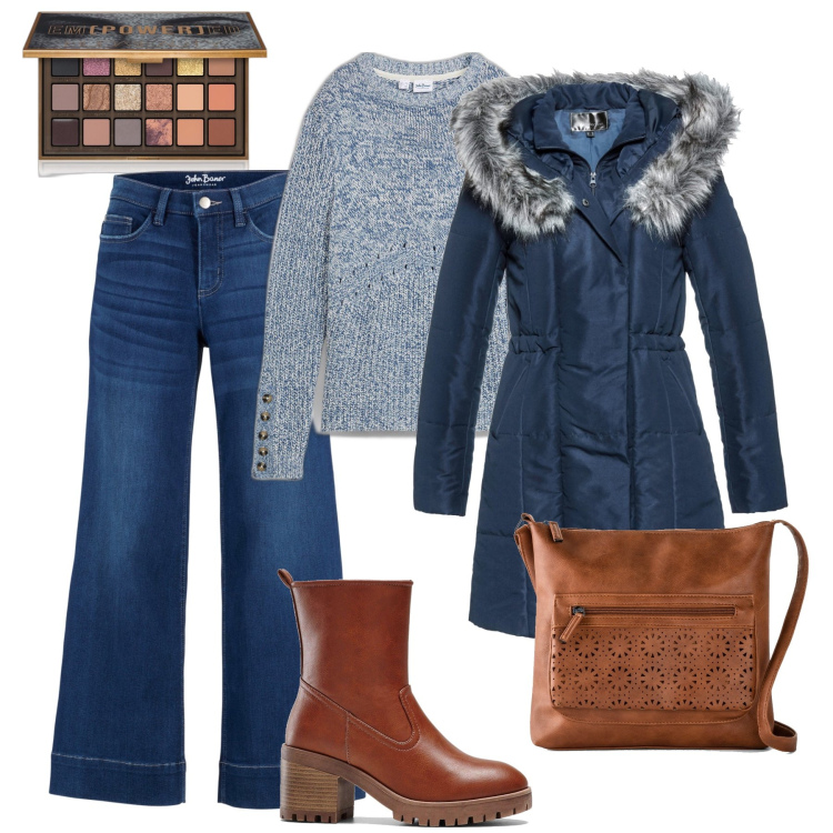 Outfit donna - Jeans culotte all’università. Stile Casual per Scuola/Università. Abbinamento con jeans a zampa, maglieria, borse a tracolla, stivaletti, blazer, ombretti.