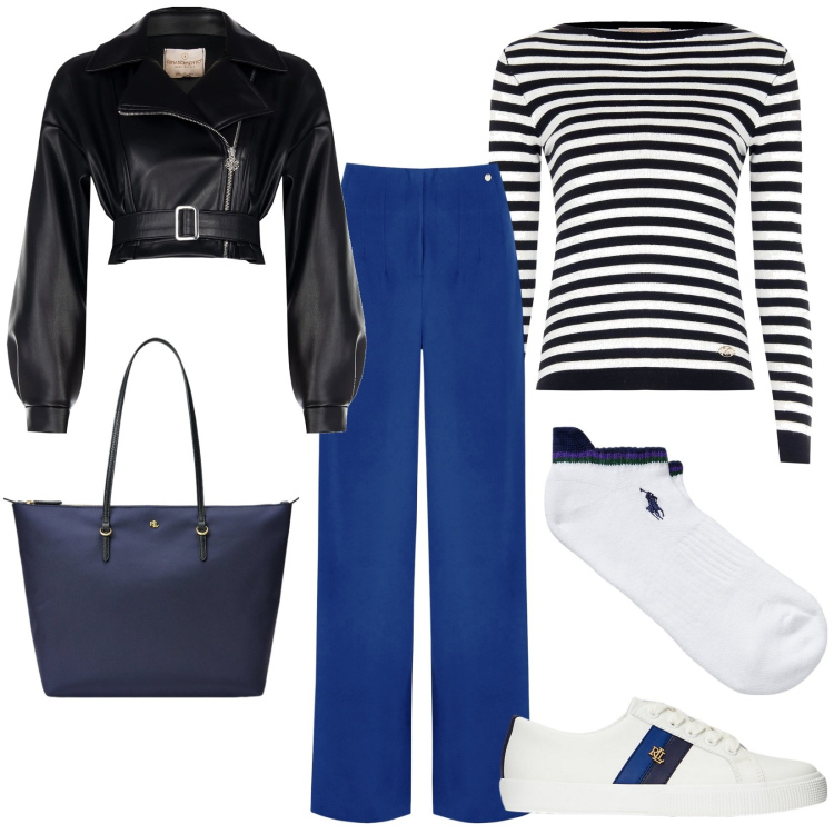 Outfit donna - Total look #2010792. Stile Casual chic per Tutti i giorni. Abbinamento con pantaloni, giacche, maglieria, borse tote, sneakers, calzini.
