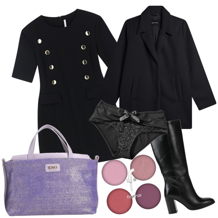 Outfit donna - Fuori a cena. Stile Urban per Serata fuori. Abbinamento con slip, stivali, borse a mano, ombretti, vestiti corti, cappotti.