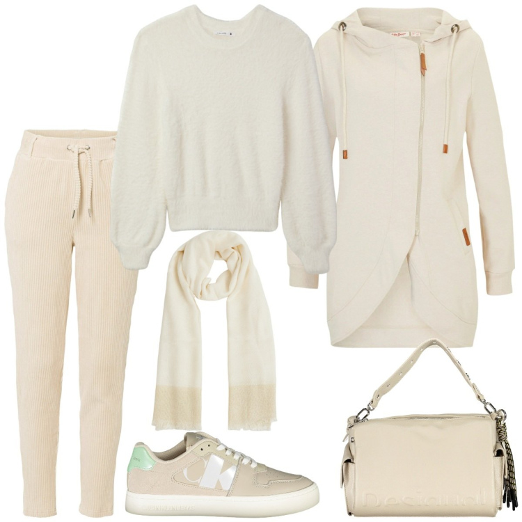 Outfit donna - Total look #2010865. Stile Casual per Tutti i giorni. Abbinamento con blazer, pantaloni, maglieria, sciarpe, borse a spalla, sneakers.