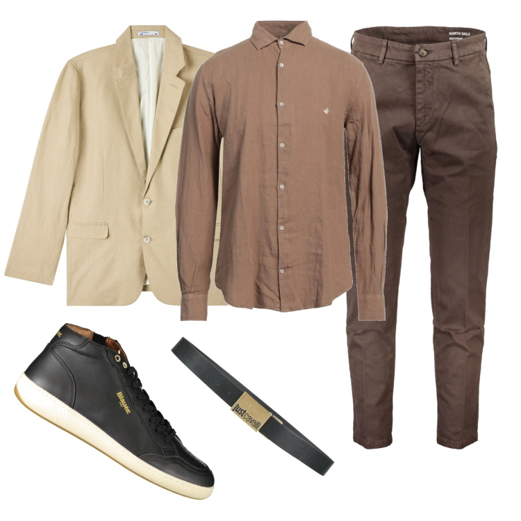 Outfit uomo - Sobriety. Stile Casual per Ufficio. Abbinamento con cinture, camicie, giacche, sneakers, pantaloni.