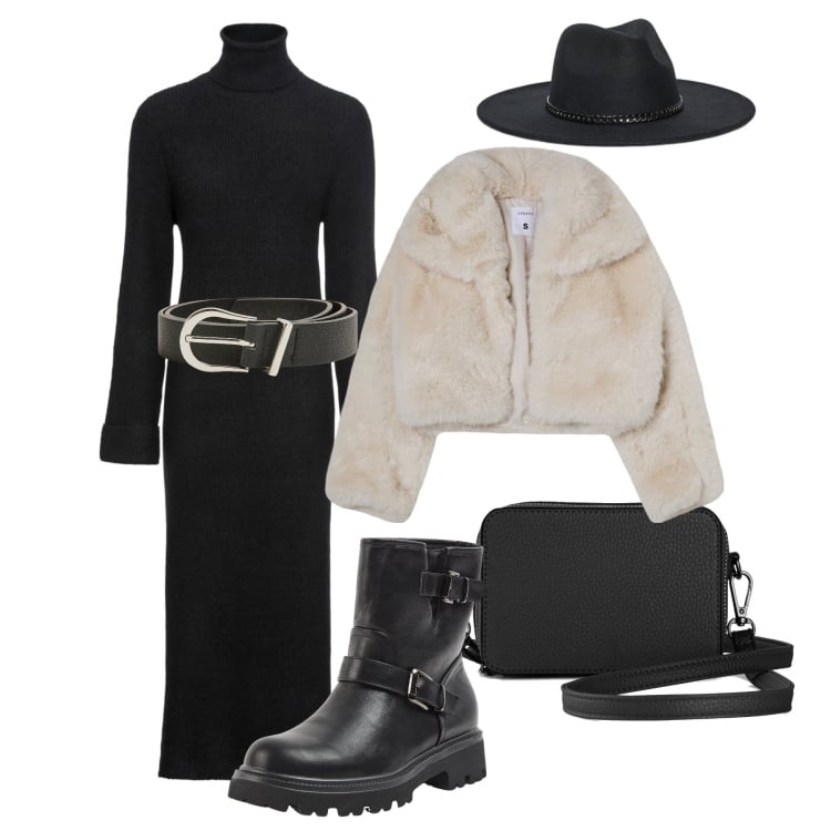 Outfit donna - Giornata in città. Stile Urban per Tutti i giorni. Abbinamento con borse a tracolla, vestiti, cinture, blazer, stivaletti, cappelli.