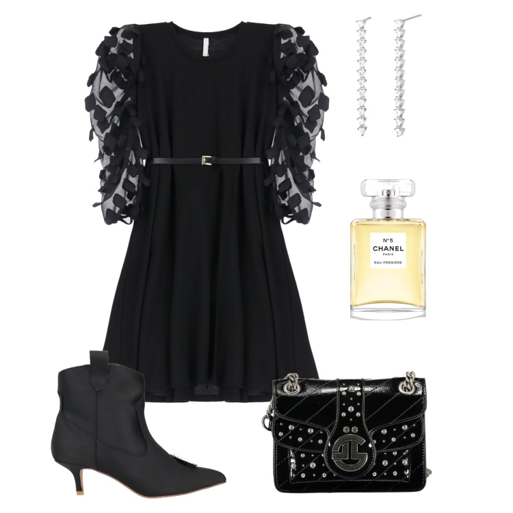 Outfit donna - In black, in rock!. Stile Rock per Tutti i giorni. Abbinamento con stivaletti, profumi, orecchini, vestiti, borse a tracolla.