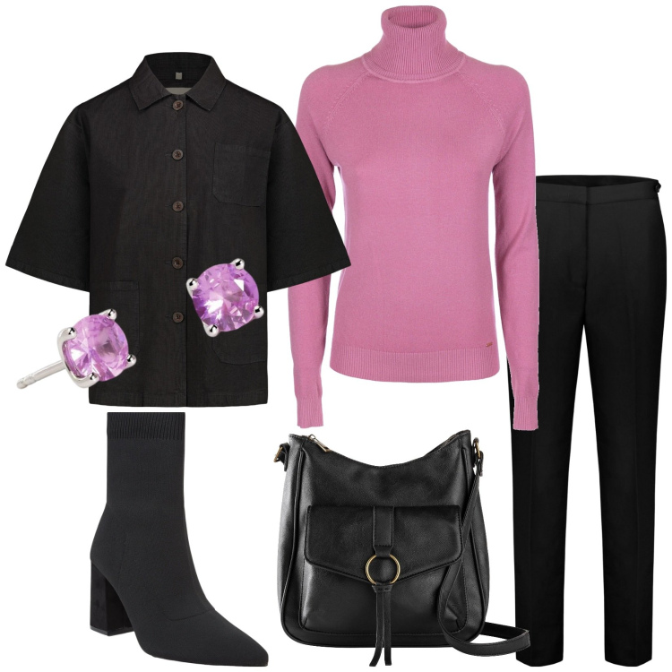 Outfit donna - Total look #2010971. Stile Bon Ton per Ufficio. Abbinamento con borse a tracolla, stivaletti, orecchini, maglieria, pantaloni, blazer.