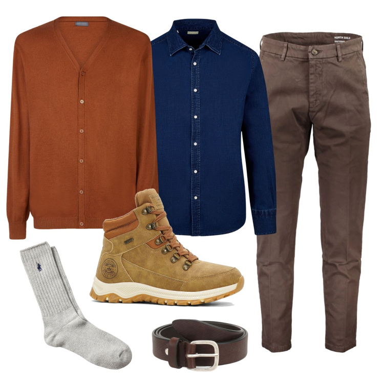 Outfit uomo - WinterZ. Stile Casual per Ufficio. Abbinamento con stivali e stivaletti, cinture, calzini, camicie, pantaloni, cardigans.