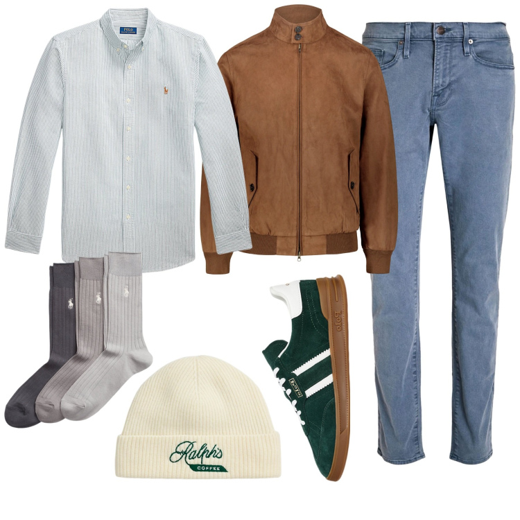 Outfit uomo - Unicycle. Stile Trendy per Ufficio. Abbinamento con pantaloni, calzini, sneakers, camicie, berretti, giacche.