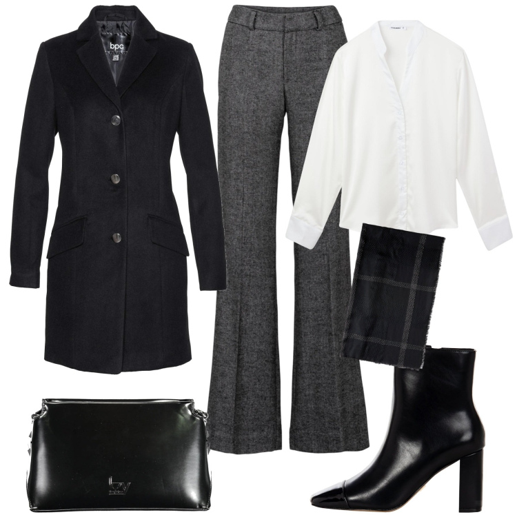 Outfit donna - Un classico intramontabile. Stile Casual chic per Tutti i giorni. Abbinamento con pantaloni a palazzo, cappotti, camicie, stivaletti, borse a tracolla, sciarpe.