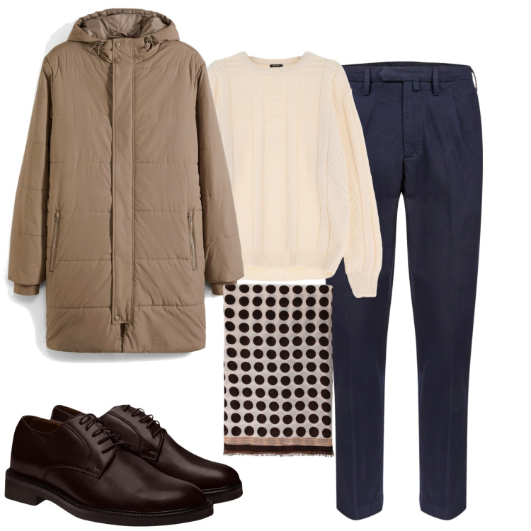 Outfit uomo - City. Stile Urban per Tutti i giorni. Abbinamento con giacche, pullovers, sciarpe e foulard, pantaloni, scarpe stringate.