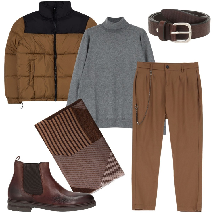 Outfit uomo - Il bomber bicolor. Stile Trendy per Ufficio. Abbinamento con stivali e stivaletti, giacche, cinture, sciarpe, maglieria, pantaloni.