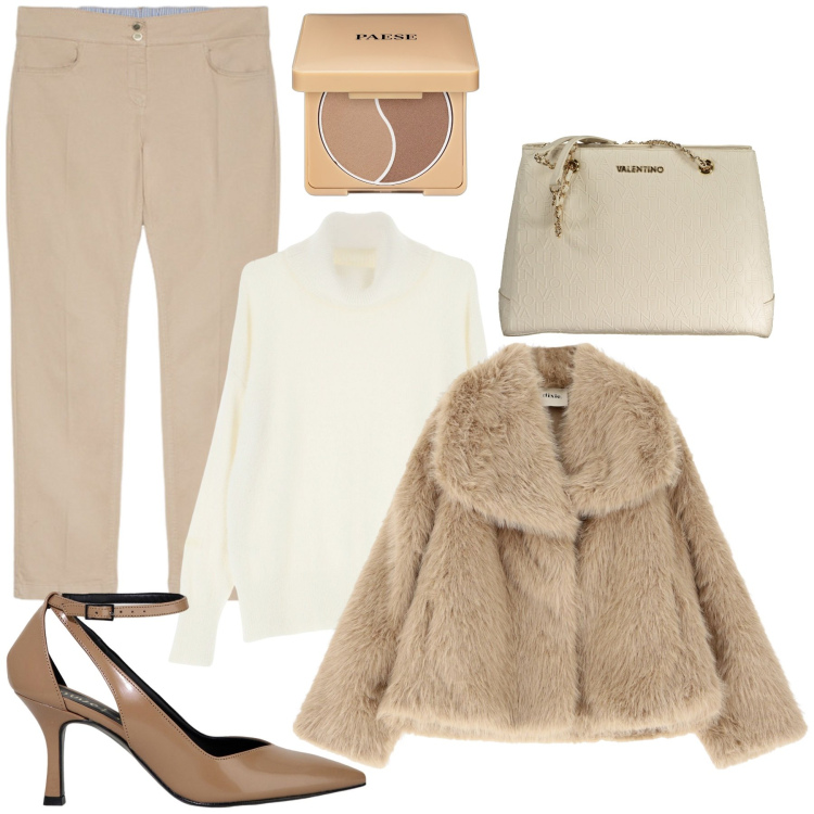 Outfit donna - Pellicciotto. Stile Casual chic per Serata fuori. Abbinamento con terre, maglieria, ecopellicce, décolleté, pantaloni, borse a spalla.