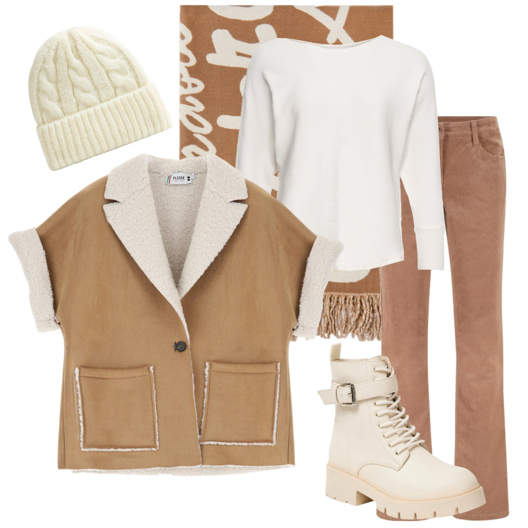 Outfit donna - In città. Stile Casual per Tutti i giorni. Abbinamento con pantaloni, maglieria, anfibi, berretti, blazer, sciarpe.