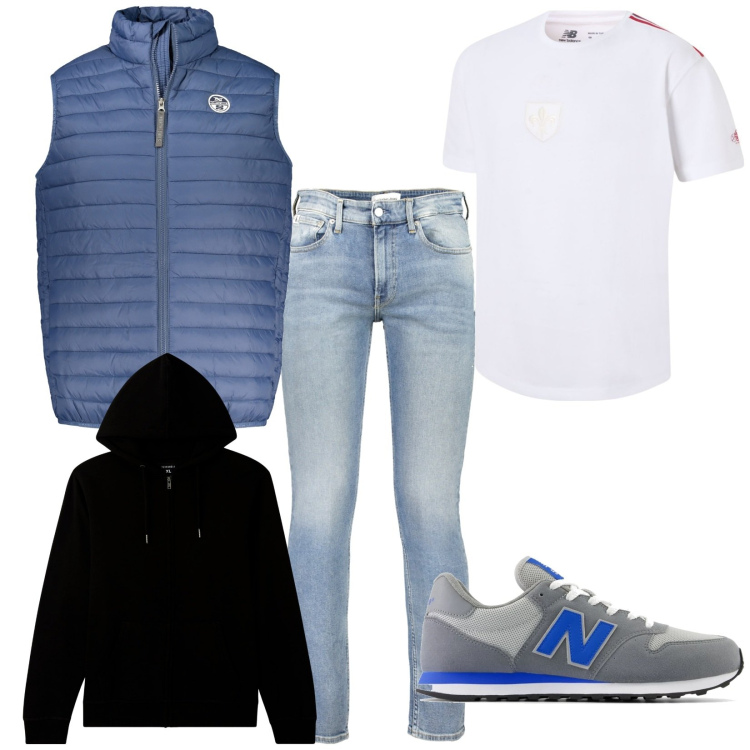 Outfit uomo - Total look #2011273. Stile Casual per Tutti i giorni. Abbinamento con felpe sportive, t-shirt, sneakers, jeans, giacche.