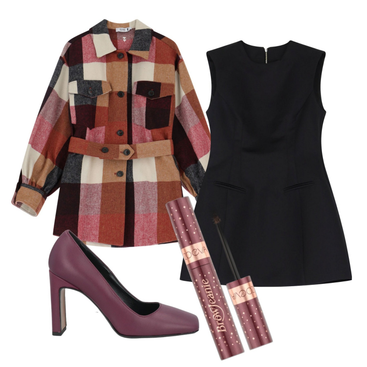 Outfit donna - Cappottino. Stile Vintage retrò per Ufficio. Abbinamento con décolleté, mascara, cappotti, vestiti corti.