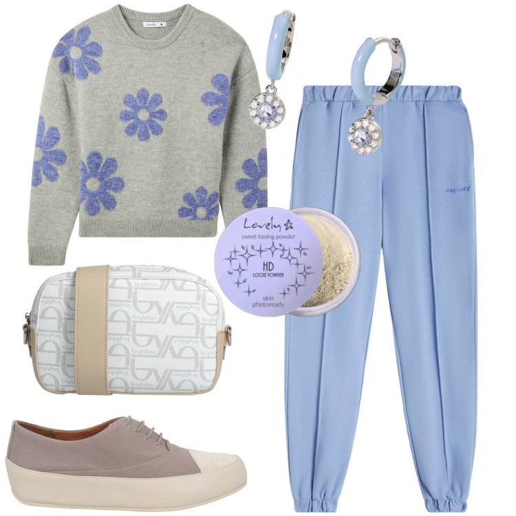 Outfit donna - Total look #2011286. Stile Casual per Tutti i giorni. Abbinamento con borse a tracolla, sneakers, ciprie, maglieria, orecchini, pantaloni.