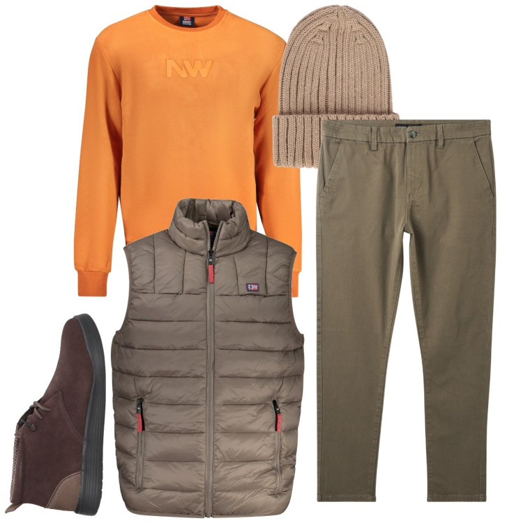 Outfit uomo - Fine novembre. Stile Casual per Tutti i giorni. Abbinamento con stivali e stivaletti, pantaloni chino, berretti, felpe, giacche.