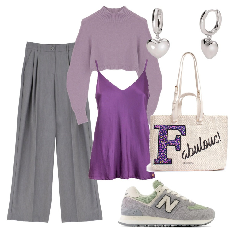 Outfit donna - Total look #2011299. Stile Casual chic per Tutti i giorni. Abbinamento con orecchini, sneakers, pantaloni, maglieria, top, borse a tracolla.
