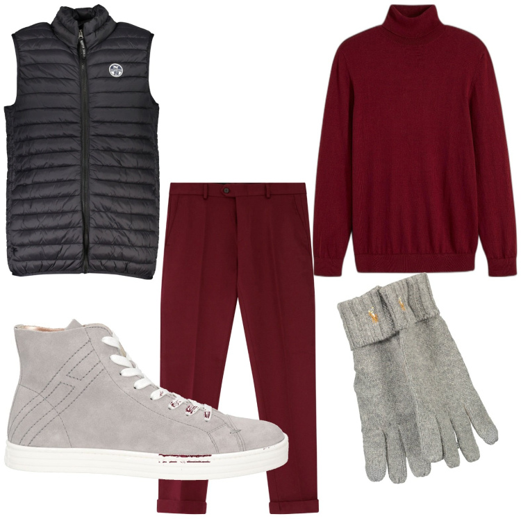 Outfit uomo - Trendy. Stile Trendy per Tutti i giorni. Abbinamento con maglieria, sneakers alte, pantaloni, giacche, guanti.