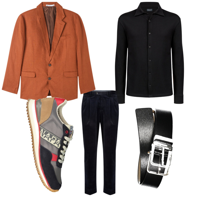 Outfit uomo - Giacca e sneakers. Stile Business/Elegante per Ufficio. Abbinamento con giacche, sneakers, polo, cinture, pantaloni.
