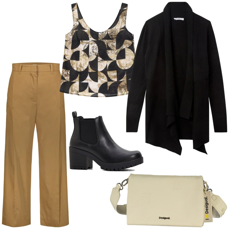 Outfit donna - Total look #2011338. Stile Casual chic per Ufficio. Abbinamento con stivaletti chelsea, cardigans, top, pantaloni, borse a spalla.