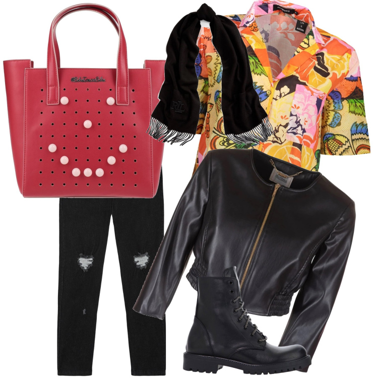 Outfit donna - La camicia hawaiana in inverno. Stile Trendy per Tutti i giorni. Abbinamento con sciarpe, borse a mano, blazer, stivaletti, jeans skinny, camicie a manica corta.