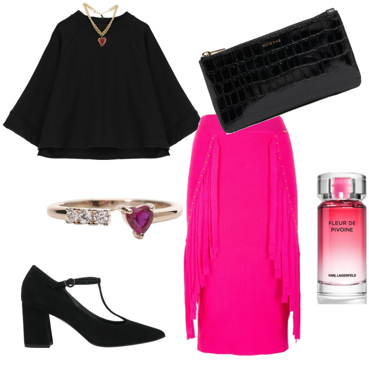 Outfit donna - La maglia col dettaglio gioiello. Stile Glamour per Serata fuori. Abbinamento con décolleté, profumi, anelli, gonne longuette, felpe, clutch.