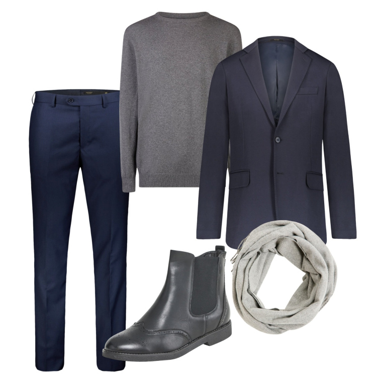 Outfit uomo - La sciarpa luminosa. Stile Business/Elegante per Serata speciale. Abbinamento con stivali e stivaletti, sciarpe, giacche, maglieria, pantaloni.