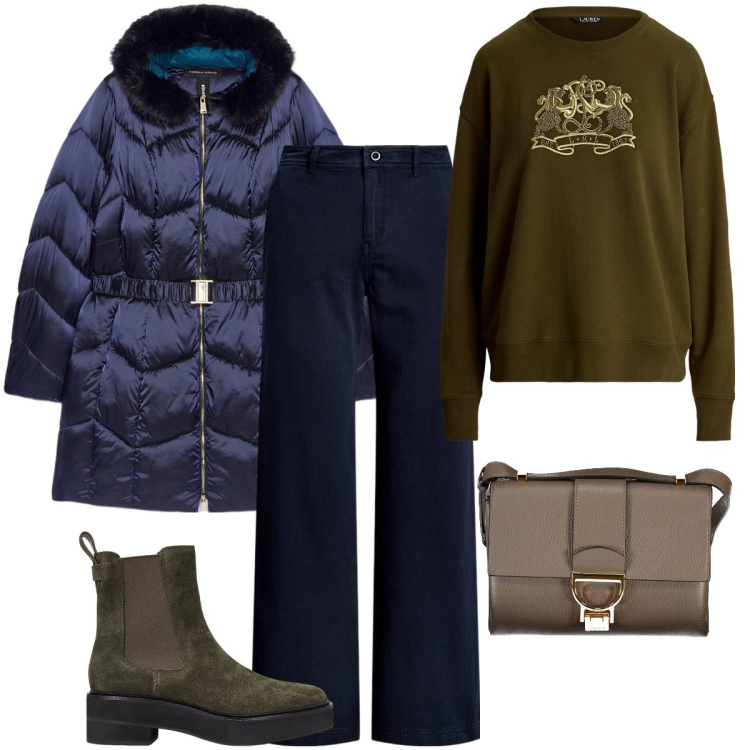 Outfit donna - Gli stivaletti scamosciati. Stile Urban per Tutti i giorni. Abbinamento con pantaloni, pullovers, stivaletti chelsea, piumini, borse a tracolla.