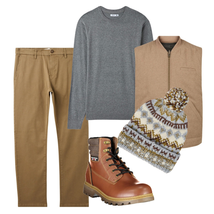Outfit uomo - Let it winter!. Stile Casual per Tutti i giorni. Abbinamento con maglieria, pantaloni chino, berretti, stivali, piumini.