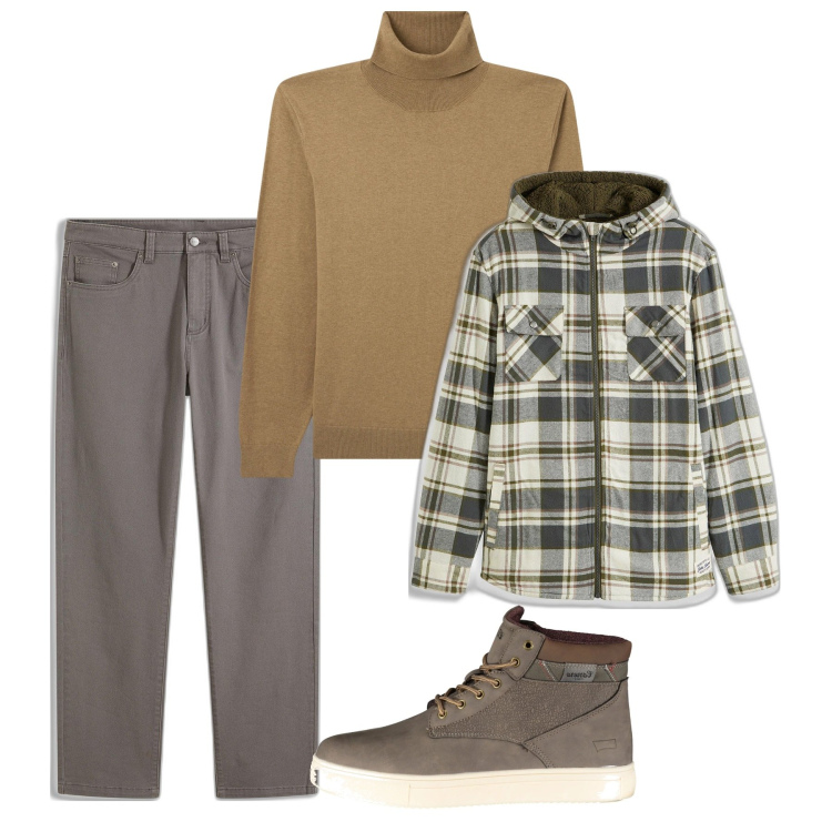 Outfit uomo - Novembre. Stile Casual per Tutti i giorni. Abbinamento con pantaloni, cappotti, maglieria, stivali.
