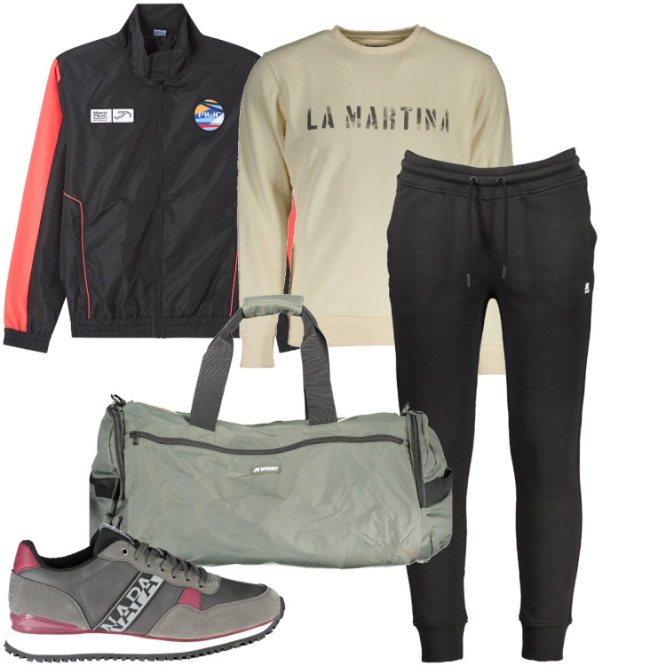 Outfit uomo - In palestra. Stile Casual per Sport. Abbinamento con giacche, felpe, sneakers, borse sportive, pantaloni.