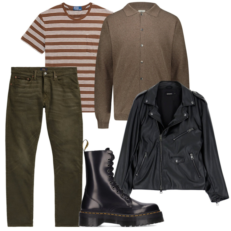 Outfit uomo - In città. Stile Casual per Tutti i giorni. Abbinamento con giacche, jeans, t-shirt, polo, stivali.