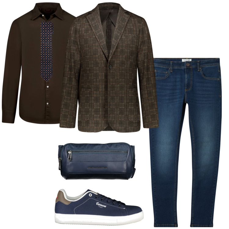 Outfit uomo - Total look #2011453. Stile Casual per Tutti i giorni. Abbinamento con jeans skinny, giacche, sneakers, cravatte, camicie, borse sportive.