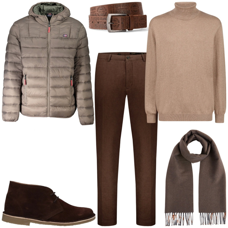 Outfit uomo - Total look #2011464. Stile Casual per Tutti i giorni. Abbinamento con cinture, stivali e stivaletti, pantaloni, maglieria, giacche, sciarpe.